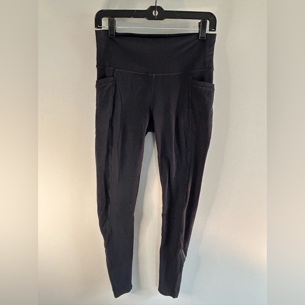 athleta zippered ankle leggings black medium yoga Pilates running stretchy